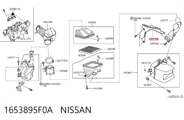 Soporte del filtro de aire 1653895F0A Nissan/Infiniti