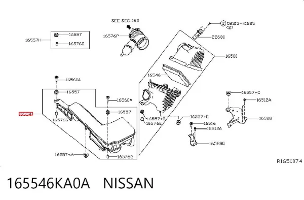 Entrada del filtro de aire 165546KA0A Nissan/Infiniti