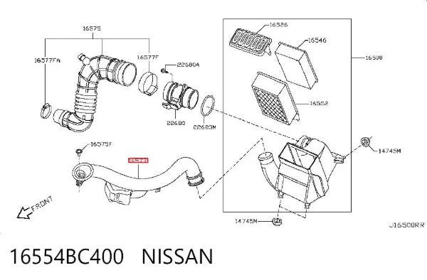 Tubo flexible de aspiración 16554BC400 Nissan/Infiniti