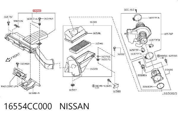 Tubo flexible de aspiración 16554CC000 Nissan/Infiniti
