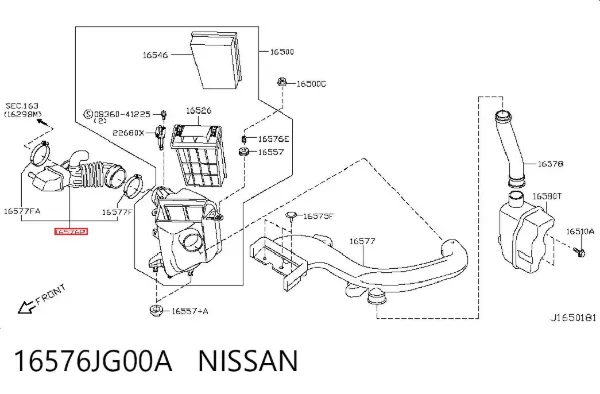 Conducto de aire, salida del filtro de aire 16576JG00A Nissan/Infiniti