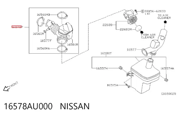 Manguito de aire del medidor de masa de aire 16578AU000 Nissan/Infiniti