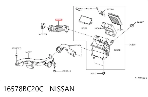 Conducto de aire, salida del filtro de aire 16578BC20C Nissan/Infiniti