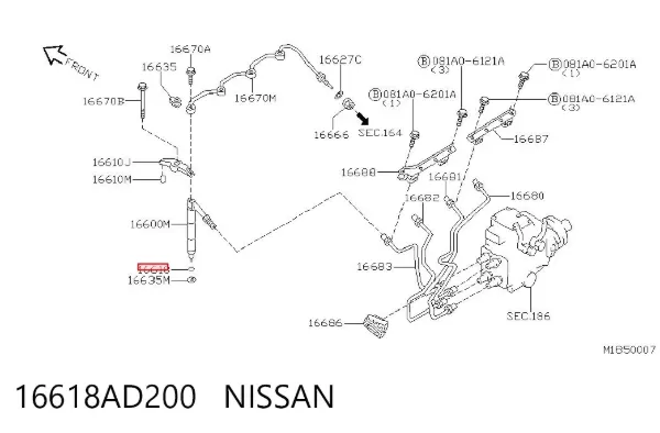 Junta de inyectores 16618AD200 Nissan/Infiniti