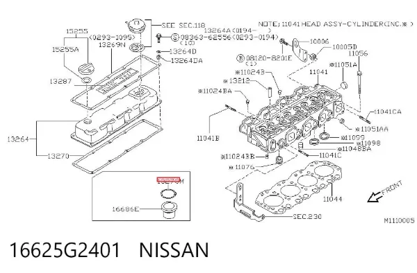 Junta de inyectores 16625G2401 Nissan/Infiniti