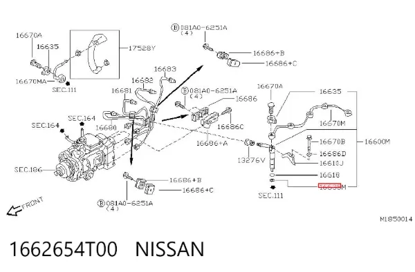 Junta de inyectores 1662654T00 Nissan/Infiniti