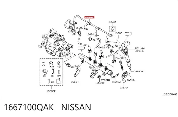 Tubería de retorno de combustible de los inyectores 1667100QAK Nissan/Infiniti