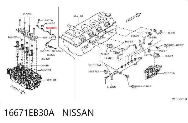 Tubería de retorno de combustible de los inyectores 16671EB30A Nissan/Infiniti