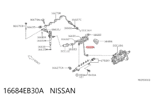 Tubo de combustible de la bomba de alta presión al riel de combustible 16684EB30A Nissan/Infiniti