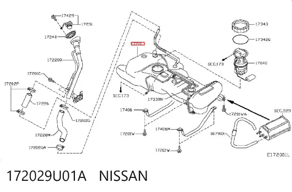 Depósito de gasolina 172029U01A Nissan/Infiniti