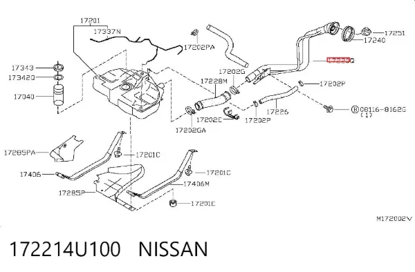 Boca de llenado del depósito de combustible 172214U100 Nissan/Infiniti