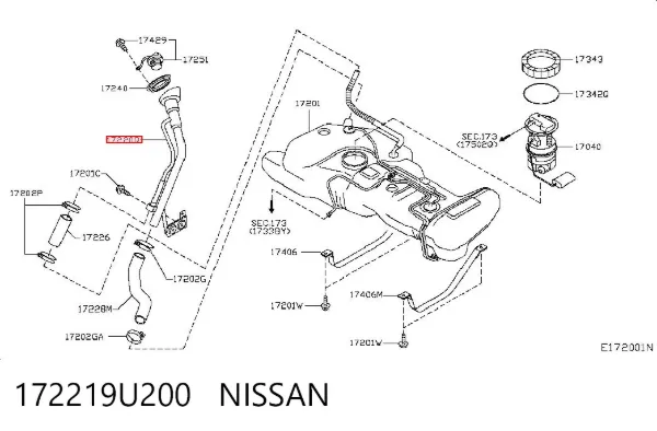 Boca de llenado del depósito de combustible 172219U200 Nissan/Infiniti