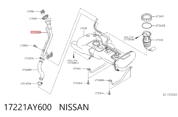 Boca de llenado del depósito de combustible 17221AY600 Nissan/Infiniti