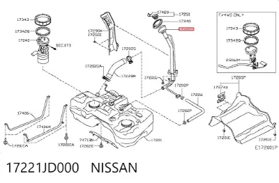 Boca de llenado del depósito de combustible NISSAN 17221JD000