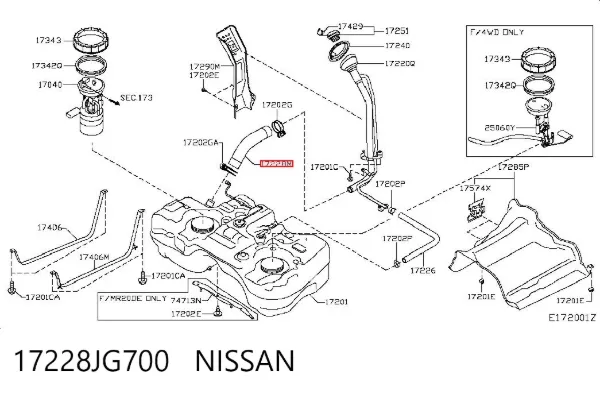 Boca de llenado del depósito de combustible 17228JG700 Nissan/Infiniti