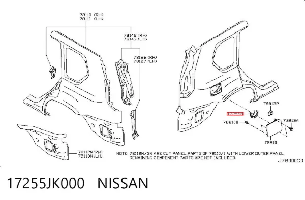 Protección de boca de llenado de combustible 17255JK000 Nissan/Infiniti