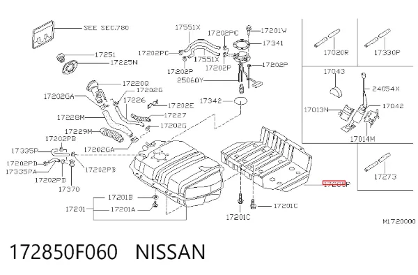Protector de cárter y depósito de combustible 172850F060 Nissan/Infiniti