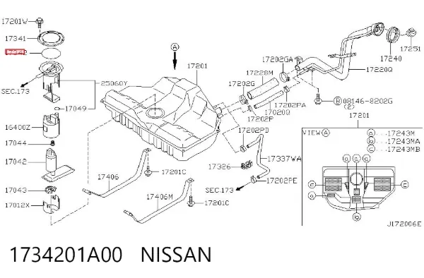 Junta del sensor de nivel de combustible/bomba de combustible (depósito de combustible) 1734201A00 Nissan/Infiniti