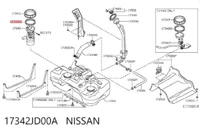 Sello de la bomba de combustible NISSAN 17342JD00A