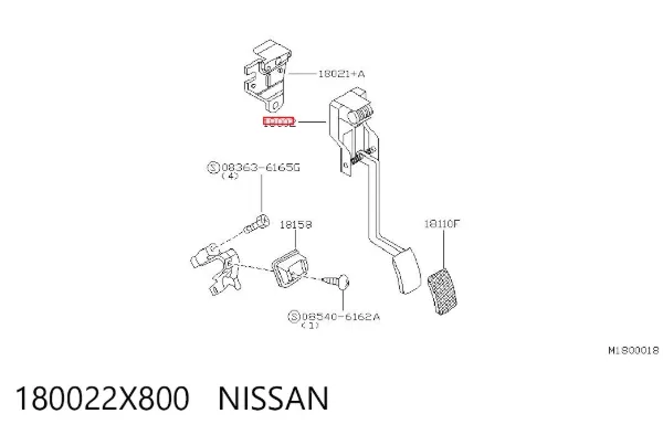 Pedal del acelerador 180022X800 Nissan/Infiniti