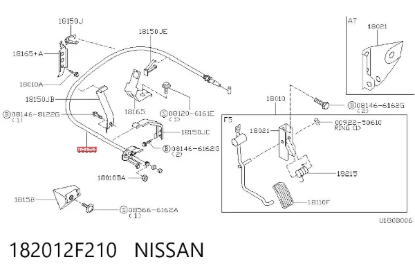 Cable del acelerador 182012F210 Nissan/Infiniti