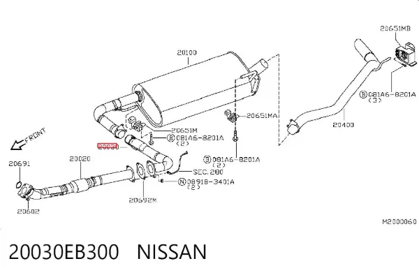Tubo intermedio de escape 20030EB300 Nissan/Infiniti