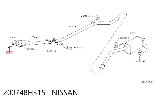 Muelle del perno de fijación del colector 200748H315 Nissan/Infiniti
