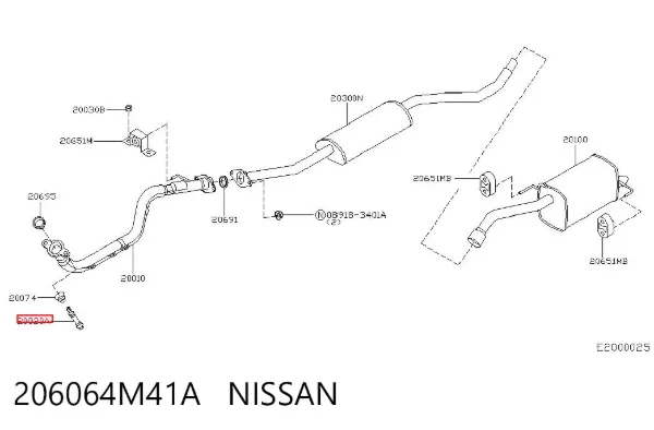 Perno del sistema de escape (silenciador) 206064M41A Nissan/Infiniti