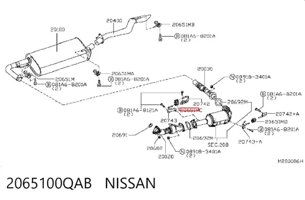 Soporte trasero del silenciador 2065100QAB Nissan/Infiniti