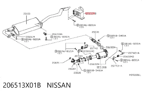 Soporte escape 206513X01B Nissan/Infiniti