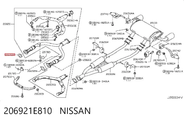Junta de escape 206921E810 Nissan/Infiniti