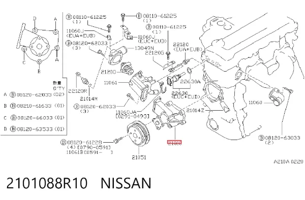 Bomba de agua 2101088R10 Nissan/Infiniti
