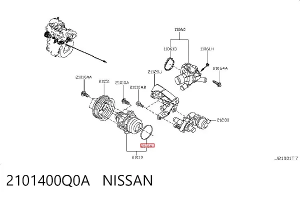 Junta de bomba de agua 2101400Q0A Nissan/Infiniti