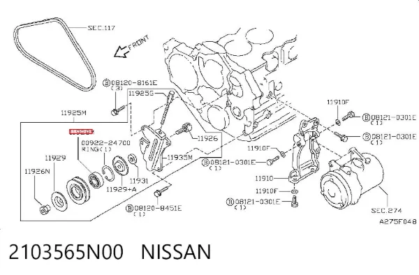 Rodamiento alternador 2103565N00 Nissan/Infiniti