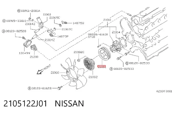 Polea de bomba de agua 2105122J01 Nissan/Infiniti