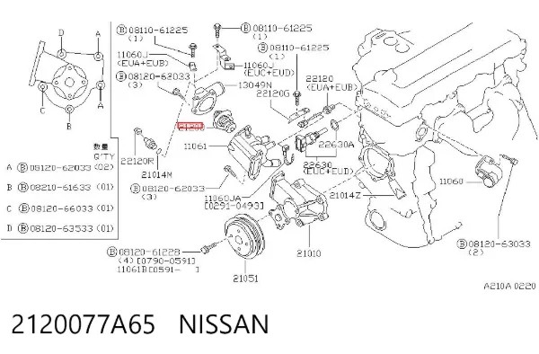Termostato 2120077A65 Nissan/Infiniti