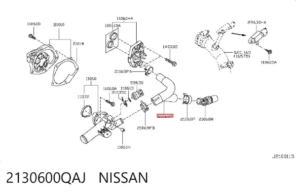 Manguera del termostato 2130600QAJ Nissan/Infiniti