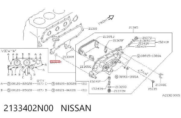Junta del adaptador del filtro de aceite 2133402N00 Nissan/Infiniti