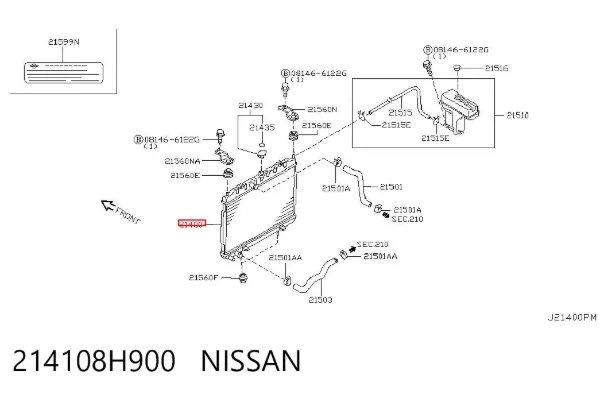 Radiador 214108H900 Nissan/Infiniti