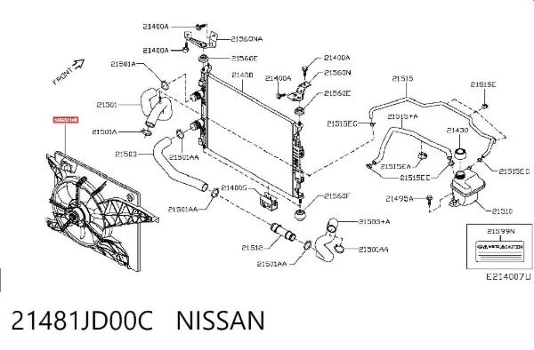 Difusor del radiador del aire acondicionado con ventilador y motor 21481JD00C Nissan/Infiniti