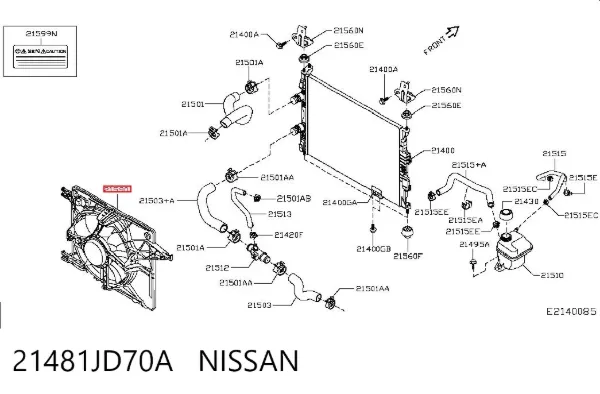 Difusor del radiador del aire acondicionado con ventilador y motor 21481JD70A Nissan/Infiniti