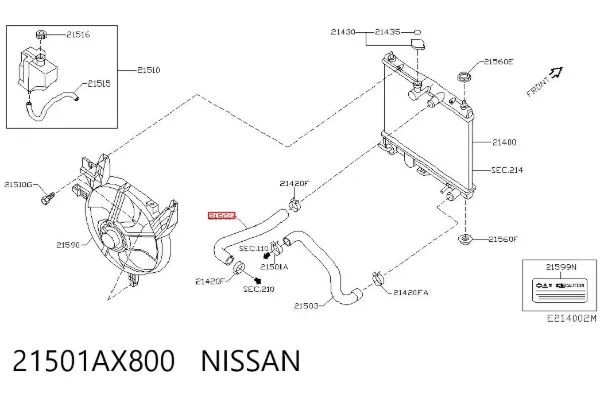 Manguera superior del radiador 21501AX800 Nissan/Infiniti