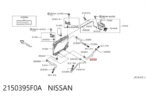 Manguera inferior del radiador 2150395F0A Nissan/Infiniti