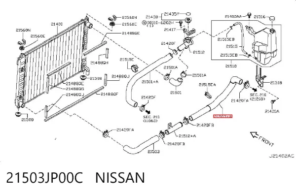 Manguera inferior del radiador 21503JP00C Nissan/Infiniti