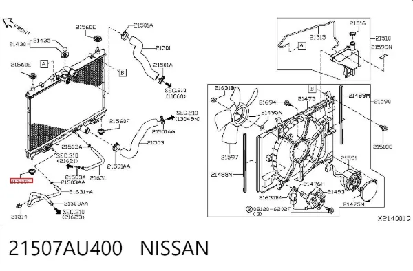 Soporte inferior de fijación del radiador 21507AU400 Nissan/Infiniti