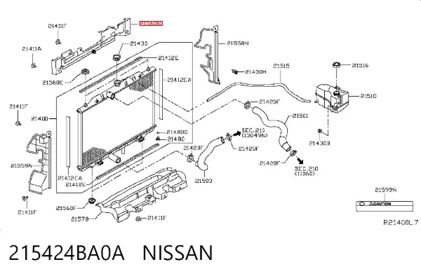 Soporte superior del radiador 215424BA0A Nissan/Infiniti