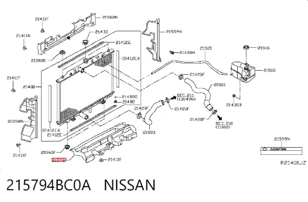 Deflector de aire inferior del radiador 215794BC0A Nissan/Infiniti