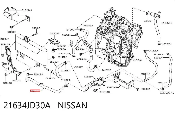 Manguera del radiador de aceite al filtro 21634JD30A Nissan/Infiniti