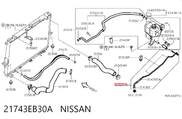 Manguera inferior del vaso de expansión 21743EB30A Nissan/Infiniti