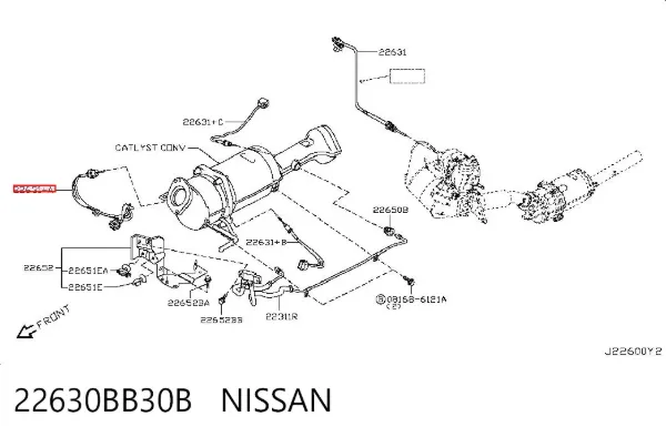 Sensor de temperatura de gases de escape antes del filtro de partículas 22630BB30B Nissan/Infiniti